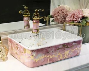 「81SHOP」極美品★ 高級洗面台★★ 洗面ボウルセット 陶器　洗面ボール 手水鉢 手洗器 手洗い鉢 洗面器 蛇口 排水金具付き