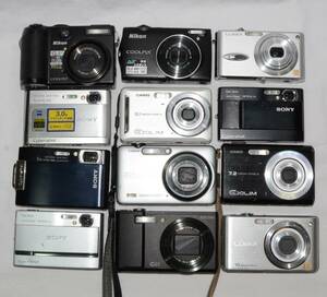 1 jpy ~( Junk ) digital camera 12 pcs NIKON, CASIO, SONY, PANASONIC, RICOH