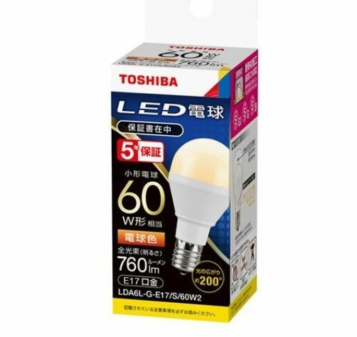 東芝LED電球Ｅ17　1箱（10個入）LDA6L-G-E17/S/60W2 