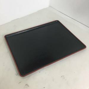 □【中古品】 お盆 角盆 トレー 黒木目調 プラスチック製 配膳 介護 42cm×22.5cm×2cm