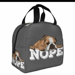 □大容量！！ブルドッグ♪NOPE★保冷バッグ☆犬好き★DOG♪イラスト★グレー♪鞄☆お出かけグッズ★新品未使用品★送料無料◇