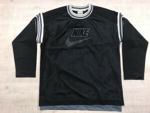 ナイキ NIKE スポーツ ストリート メッシュ レイヤード リブボーダー 七分袖フットボールTシャツ メンズ ポリエステル100% M 黒