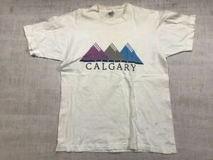 USA製 FRUIT OF THE LOOM フルーツオブザルーム CANADA カナダ CALGARY カルガリー スーベニア オールド 90s 半袖Tシャツ メンズ L 白