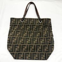 FENDI ■ トートバッグ ズッカ柄 キャンバス レザー 2220-26598-98 ブラウン系 バッグ ブランド フェンディ ファッション 中古品 KN-PVGQ_画像1