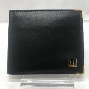 dunhill ダンヒル ロゴプレート　ゴールド金具 折り財布　パスケース付き　ブラック 中古　YS 9TYI