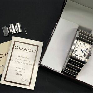 COACH ■ レクタンギュラー メンズ 腕時計 0159 S26G シルバー 箱・取扱説明書・ギャランティーカード付 不動品 コーチ 中古品 KN-HC50の画像4