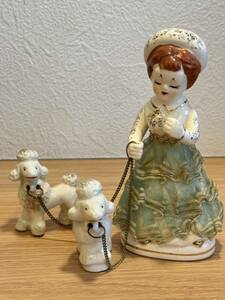 アンティーク 陶器 プードル 貴婦人 置物 人形 陶器人形 昭和 レトロ 犬 女の人 レディ ビンテージ 雑貨 オブジェ インテリア