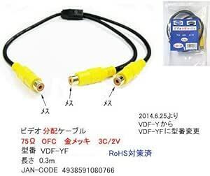 【カモン(COMON)製】RCAビデオ2分配ケーブル(メス←→メスx2)/0.3m【VDF-YF