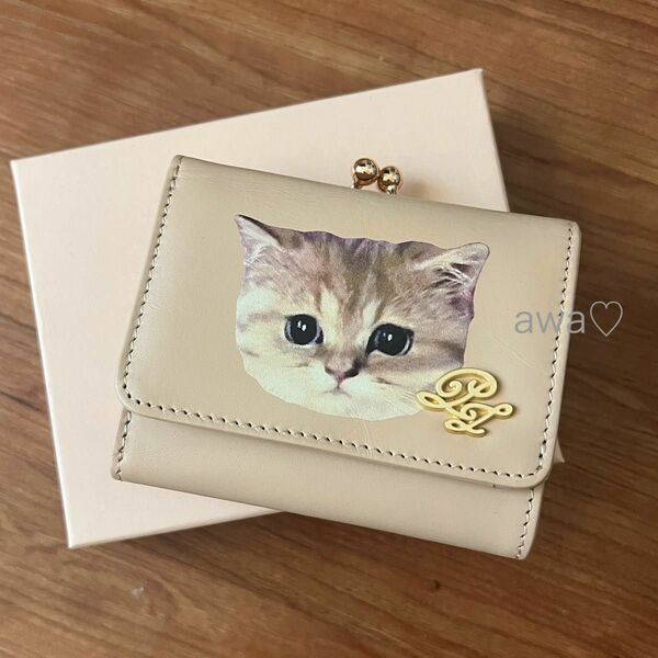 新品　ポール&ジョー　 三つ折り財布 ウォレット がま口 財布　ヌネット　猫　革