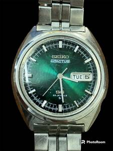 【M】SEIKO 5 ACTUS SS 23J 6106-7520 腕時計 セイコー ファイブ アクタス 23石 自動巻き グリーン系文字盤 ジャンク