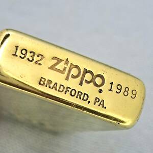 1000円～ zippo 美品 ソリッドブラス 1932 1989ダブルイヤー 希少モデル 80年代 1989年製 スリム ジッポー オイルライター USA 066