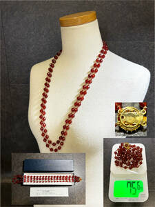 [MITSUKOSHI three . buy 75g K14 red menou2 ream necklace silver Vintage Vintage necklace .. loose natural stone ]