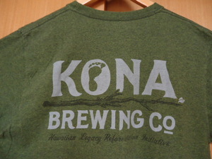 ハワイ　KONA BREWING　Ｔシャツ　緑・黒斑色　Ｍ