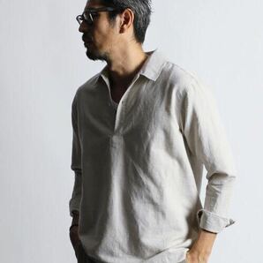 The DUFFER of ST.GEORGE LINEN BLEND SKIPPER SHIRT：綿麻素材 スキッパーシャツ XL ユーズドの画像2