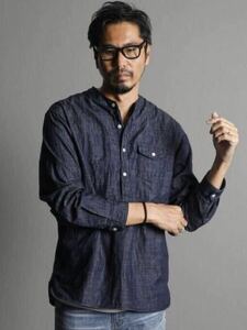 The DUFFER of ST.GEORGE NO COLLAR DENIM SHIRT：インディゴデニム ノーカラーシャツ M