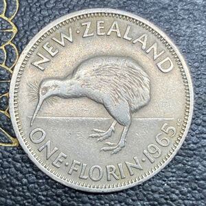 ニュージーランド1フローリン1965年　外国　海外　古銭　硬貨　コイン　世界　アンティーク　エリザベス女王　コレクション