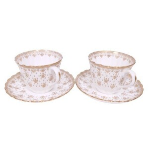 【Spode スポード】カップ&ソーサー 2客 FLEUR DE LYS フルールドリス ゴールド 現状品 洋食器/インテリア★6565