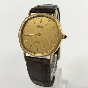 * Junk SEIKO Seiko Dolce wristwatch K14 base 6020-5630 Gold face quarts leather belt immovable used [ne]D26h6