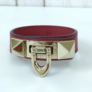  Valentino galava-ni кожа заклепки браслет M размер Италия производства красный Gold цвет 