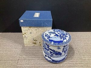 Y1709S 京焼 平安 染付 三段重 丸重箱 手鉢 伝統工芸品 和食器