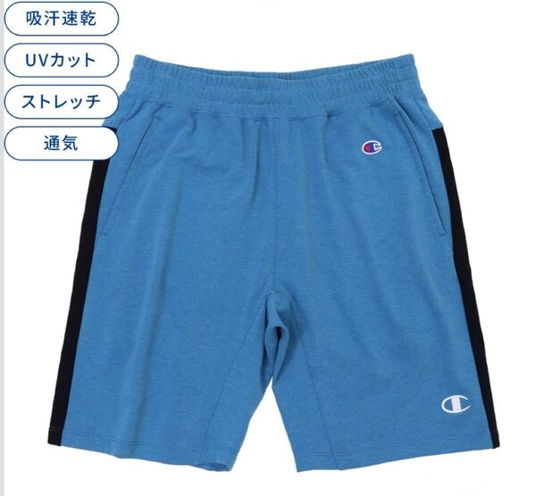 チャンピオン メンズスポーツ ハーフパンツ 速乾 ストレッチ UVカット ワンポイントロゴ C3-XS503 オーシャン L