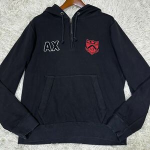 【XXLサイズ!!】 ARMANI EXCHANGE アルマーニエクスチェンジ パーカー ハーフジップ ブランドロゴワッペン ブラック 黒