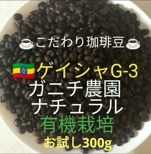 こだわり珈琲豆　ゲイシャG-3 300g　中深煎り 自家焙煎 ナチュラル　ゲレナ農園