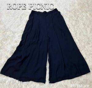 ROPE PICNIC ワイドパンツ ミモレ丈 透け感 ウエストゴム ネイビー