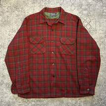 Vintage 50s PENDLETON ペンドルトン オンブレ チェック ウール 開襟 オープンカラー シャツ レッド 50年代 ヴィンテージ ビンテージ_画像1