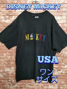 ディズニー ミッキーマウス USA製 クルーネック 半袖Tシャツ 黒 ワンサイズ