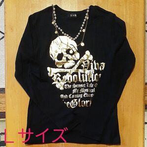 長袖 Tシャツ　ドクロ柄　アクセサリー付き　レディース