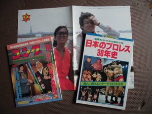 別冊プロレス 陽春号 日本のプロレス30年史/ゴング 昭和60年12月号/藤波辰巳ポスター/3点セット　レトロ　力道山　デラックスプロレス