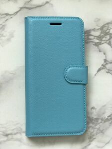 iPhone7Plus/iPhone8Plus シンプルレザー手帳型ケース ブルー水色