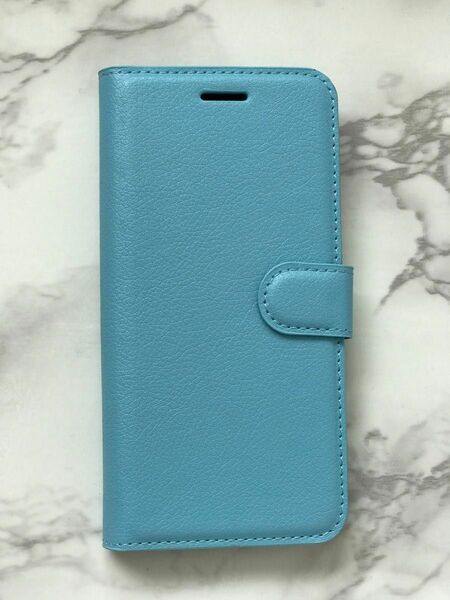 iPhone7/8/SE2/SE3 シンプルレザー手帳型ケース ブルー　水色