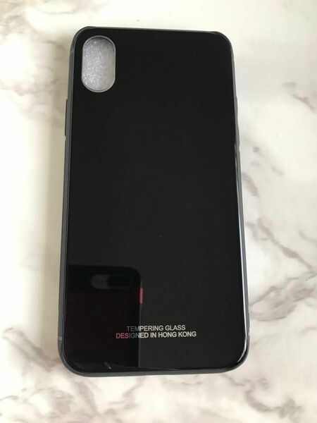 シンプル☆耐衝撃背面9Hガラスケース iPhoneX/Xs ブラック　黒