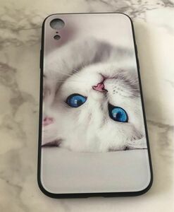 可愛いねこちゃん♪薄型背面9Hガラスケース iPhoneXR 白猫