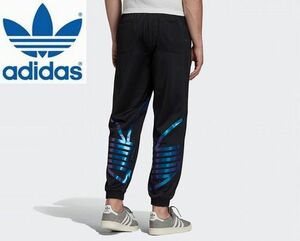 新品 Mサイズ adidas アディダス オリジナルス ビッグ トレフォイル ジャージパンツ メタリックブルー ブラック 光沢