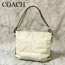 1円◆美品◆COACH コーチ ショルダーバッグ 斜め掛け レザー 2way シグネチャー ホワイト系_画像1