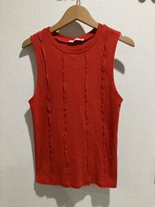 ZARA ザラ ノースリーブ タンクトップ トップス クルーネック オレンジ レッド 赤 レディース XS S M