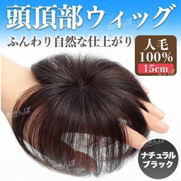 人毛 100% 新品 ブラック 黒 頭頂部 ウィッグ 部分かつら つけ毛 ヘアピース 自然 ナチュラル 薄毛 白髪隠し メンズ も