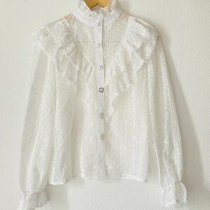 レディース刺繍シャツ　白　長袖シャツ ブラウス ホワイト