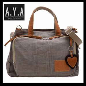 【極美品】AYA 2WAYショルダーバッグ コットン×レザー ハンドバッグ 