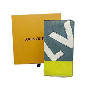 【良品】ルイヴィトン LOUIS VUITTON M81440 トリヨン ポルトフォイユ ブラザ NM LVイニシャル バイカラー 長財布 ブルー イエロー