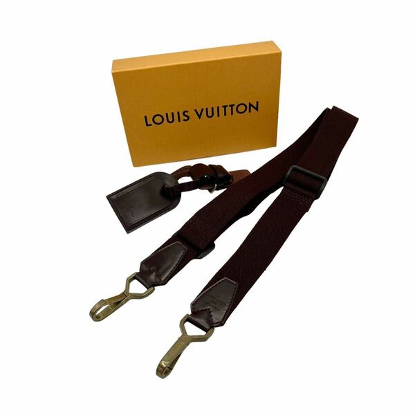 【良品】ルイヴィトン LOUIS VUITTON キャンバス ショルダーストラップ レザー ネームタグ ブラウン 2点セット