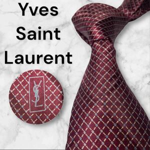 353 Yves Saint Laurent イブサンローラン　ネクタイ　ドット　格子柄　ボルドー ブランドネクタイ