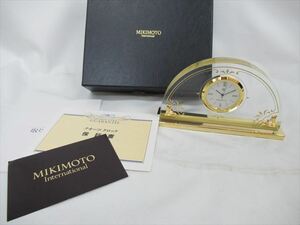 1円★未使用【MIKIMOTO】置時計 クオーツ クロック パール付き インテリア ブランド　F