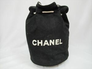 1円★中古品【CHANEL】シャネル 巾着 キャンバス ショルダー バッグ 黒 ブラック ブランド プールバッグ