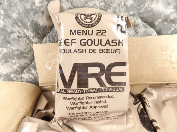 安心の箱だし！MREレーション MENU-22 2024年6月検品 米軍 ミリ飯 ミリメシ 戦闘糧食 非常食 備蓄 保存食 防災バッグ 車中泊 サバゲ 山登り