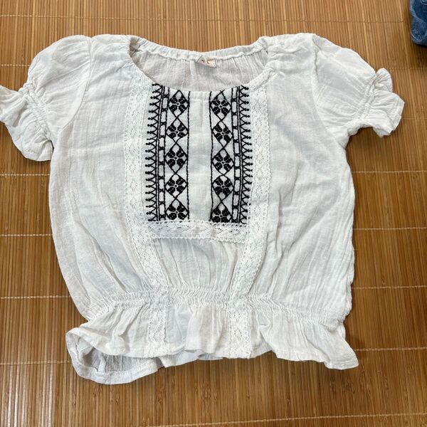 刺繍トップス ブラウス 半袖 白 ホワイト ベビー 95 キッズ