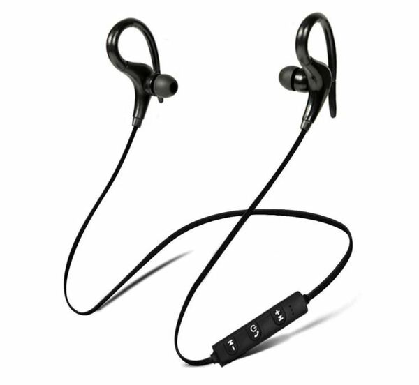 ブラック スポーツ耳掛けイヤホンワイヤレスブルートゥースBluetoothマイク通話ヘッドセット新品送料無料ブラック箱なし英語マニュアル